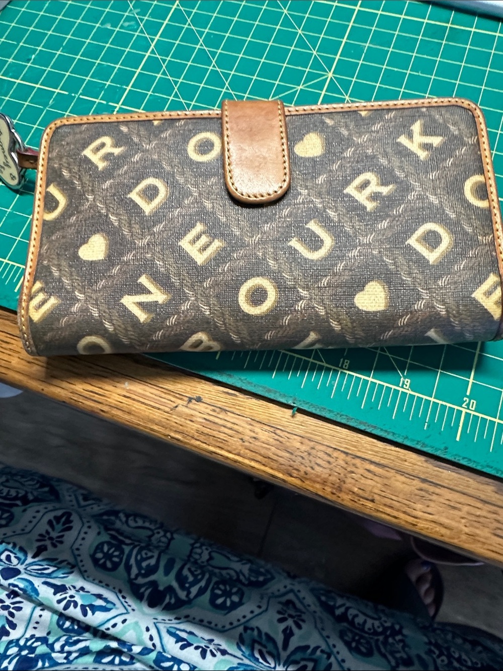 Dooney & Bourke Brown and Tan Monogram Continental Wallet